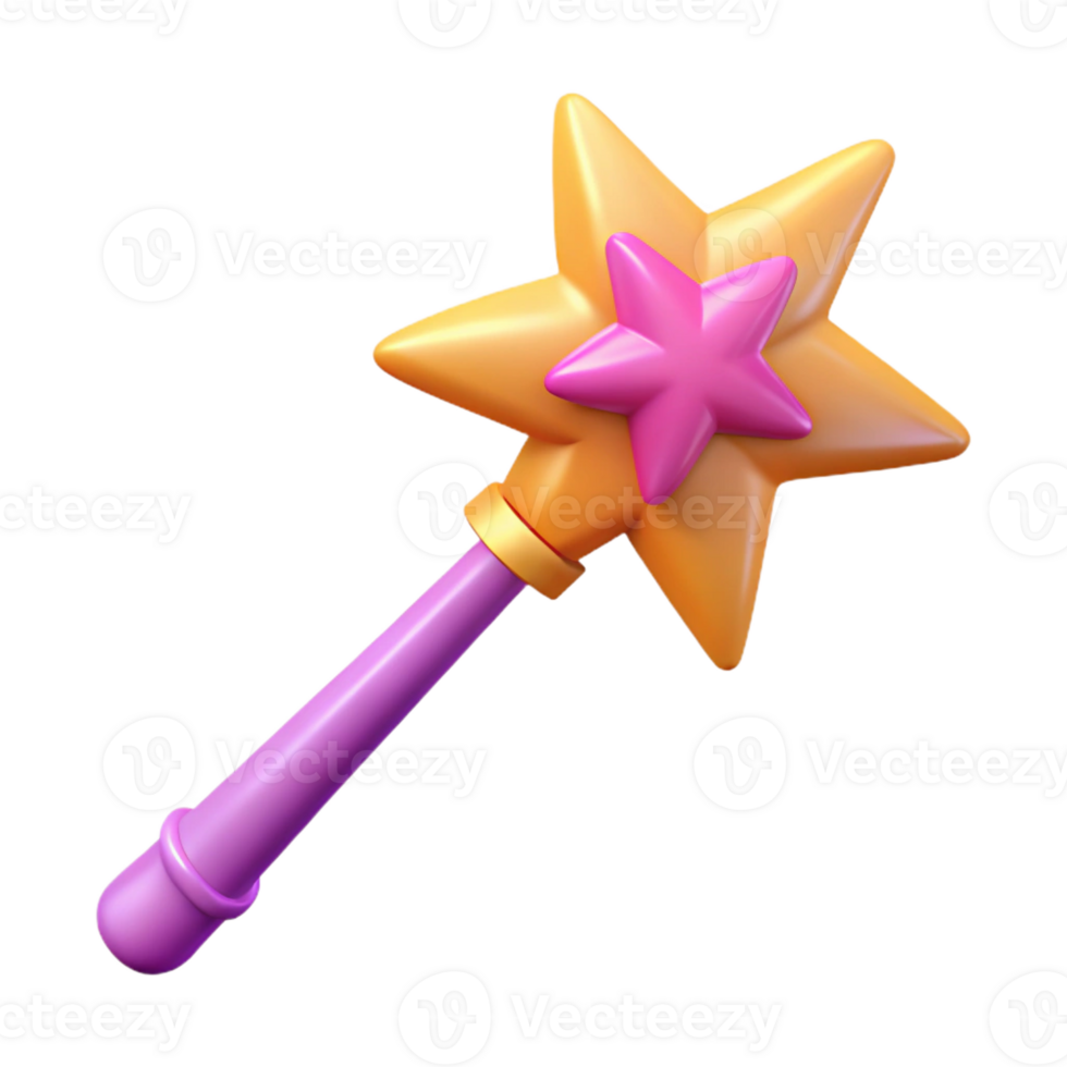 peaceful elegant A cartoon fairy wand, star on top, sparkly with Transparent Background expertly shot png