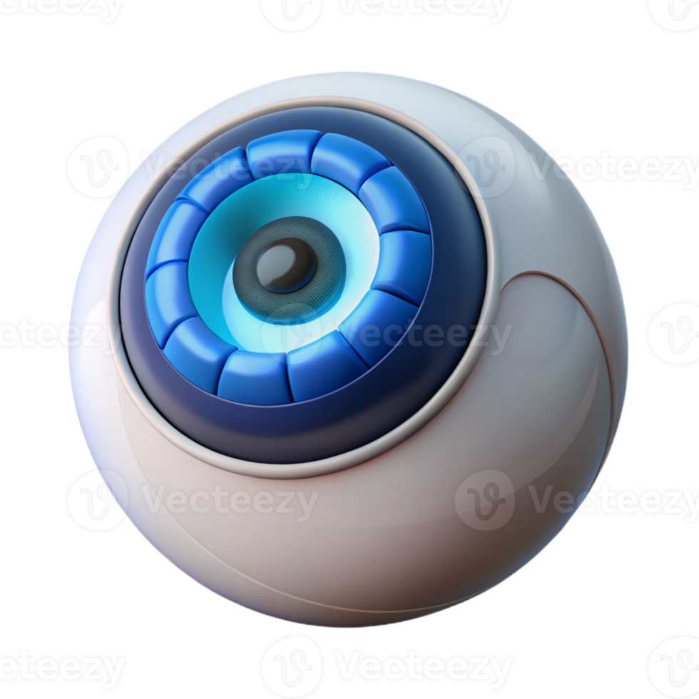 stunning calm modern Hyper-specific, photorealistic render of a biomechanical contact lens with HUD display, isolated cutout with Transparent Background sharp png
