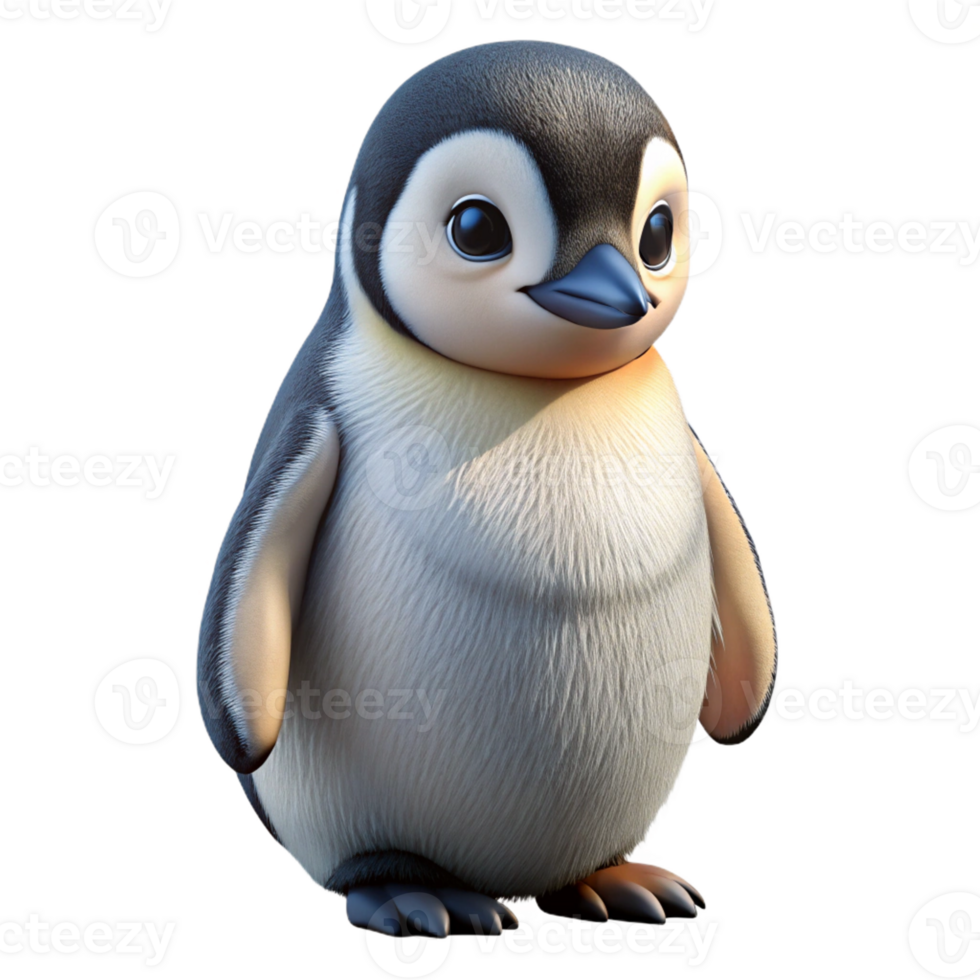 harmonious immaculate Photorealistic, ultra-detailed professional render isolated cutout of a single emperor penguin chick with Transparent Background gallery standard png
