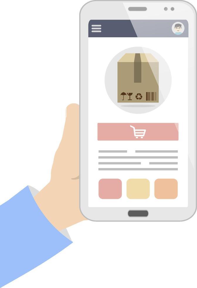 Hand Holding Smartphone with Box on Screen, Online Order vector