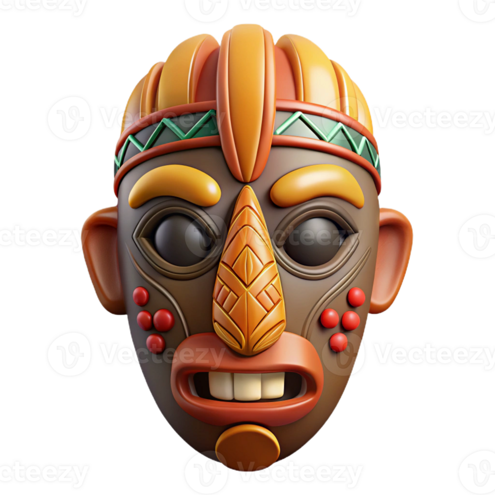 dramatic signature Photorealistic isolated cutout of a single, intricate Tribal mask, African style, isolated cutout with Transparent Background png