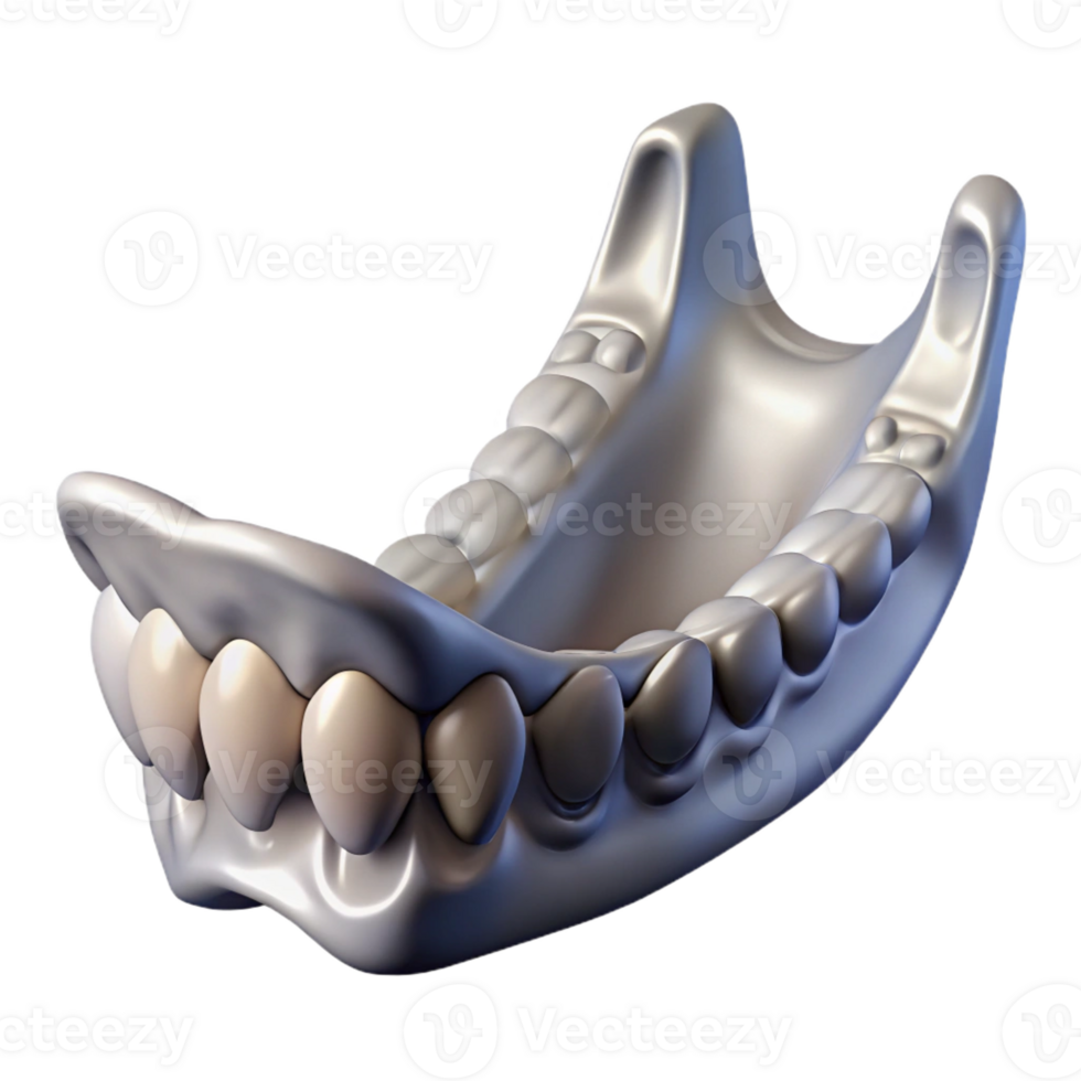 reflective splendid Isolated cutout, ultra-detailed, biomechanical jawbone with reinforced structure with Transparent Background high quality png