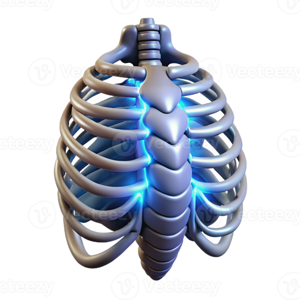 picturesque nordic Isolated cutout, hyper-specific concept art of a biomechanical ribcage with glowing energy conduits with Transparent Background detailed png
