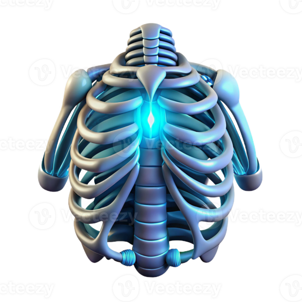 exquisite bold victorian Isolated cutout, hyper-specific concept art of a biomechanical ribcage with glowing energy conduits with Transparent Background premium png