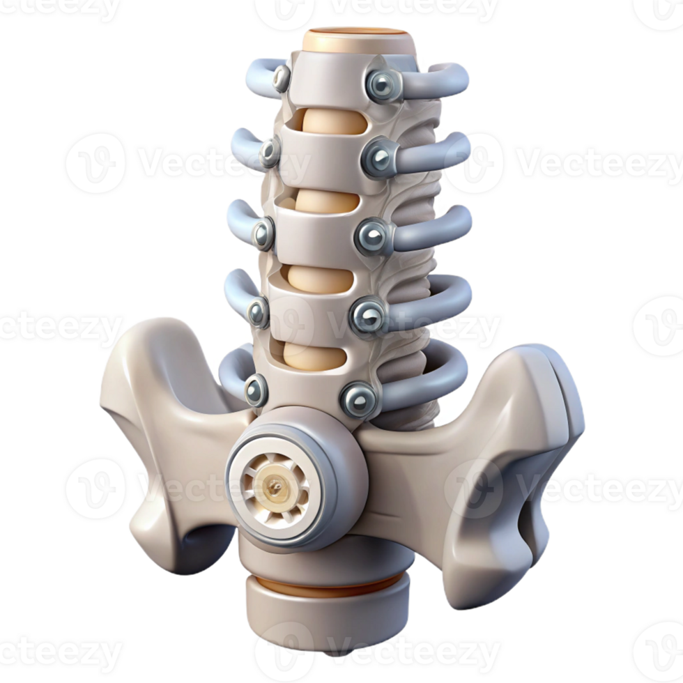mesmerizing baroque Isolated cutout, concept art style biomechanical spine with articulated vertebrae and hydraulic pistons Ultra-detailed with Transparent Background 4K png