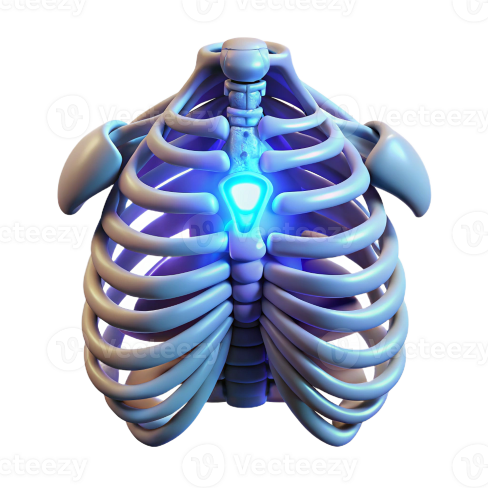 vibrant standout Isolated cutout, hyper-specific concept art of a biomechanical ribcage with glowing energy conduits with Transparent Background png