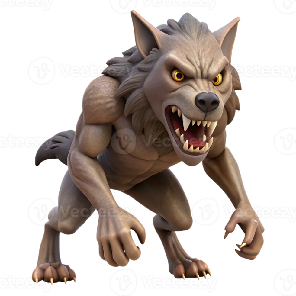 magnificent joyful retro A snarling werewolf, mid-transformation with Transparent Background exclusive png