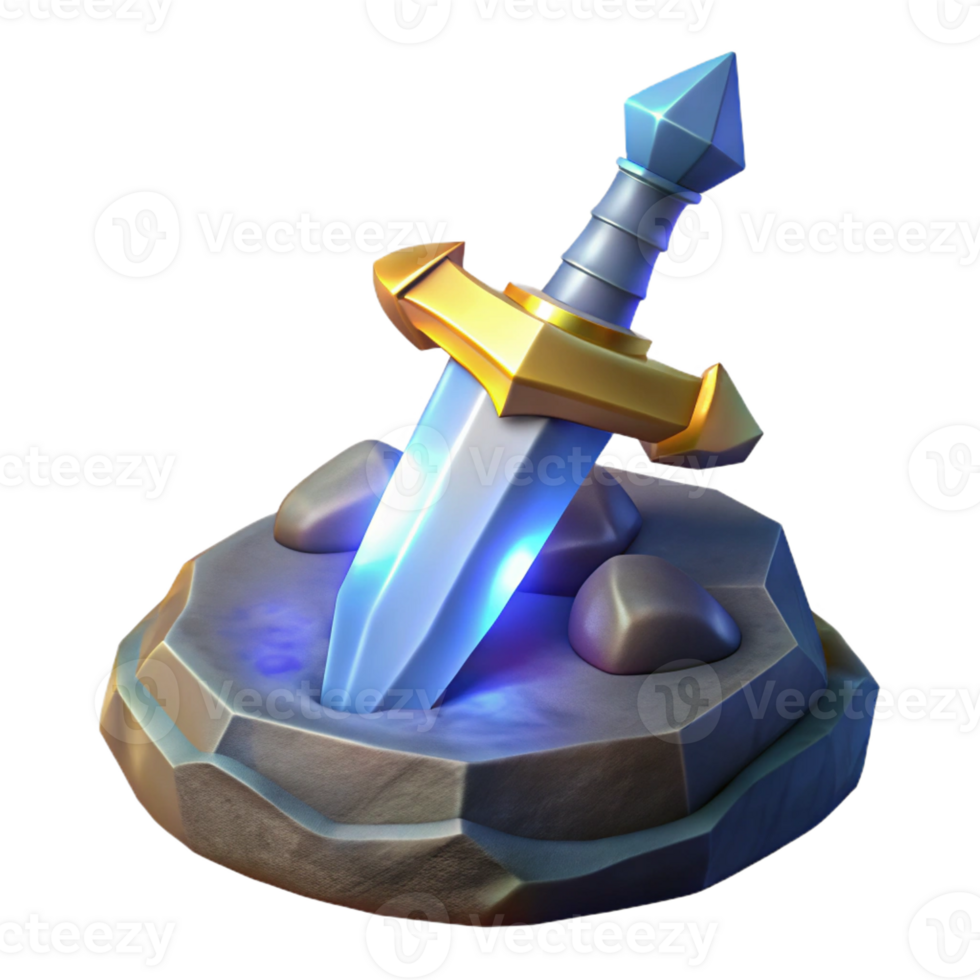 gorgeous distinguished A gleaming magic sword, embedded in a stone with Transparent Background png