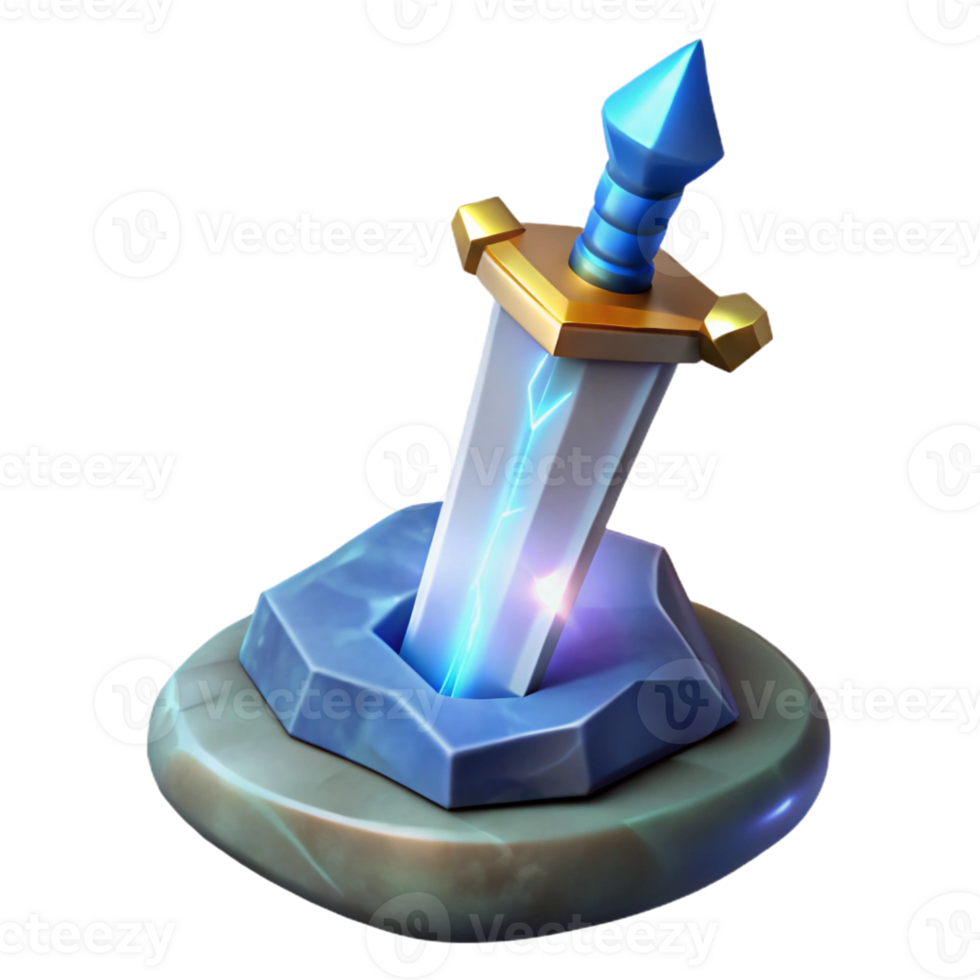 impressive nostalgic traditional A gleaming magic sword, embedded in a stone with Transparent Background expertly shot png
