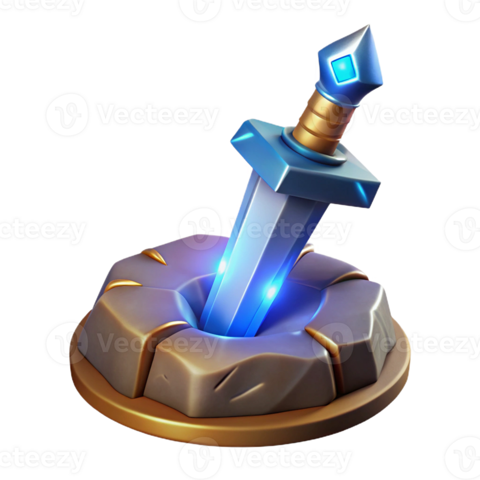 romantic majestic A gleaming magic sword, embedded in a stone with Transparent Background authentic png