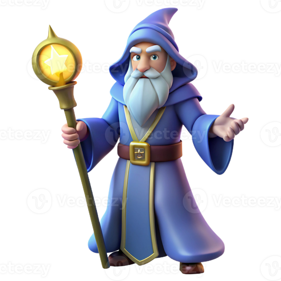 sought-after creative A powerful wizard, holding a glowing staff with Transparent Background studio quality png