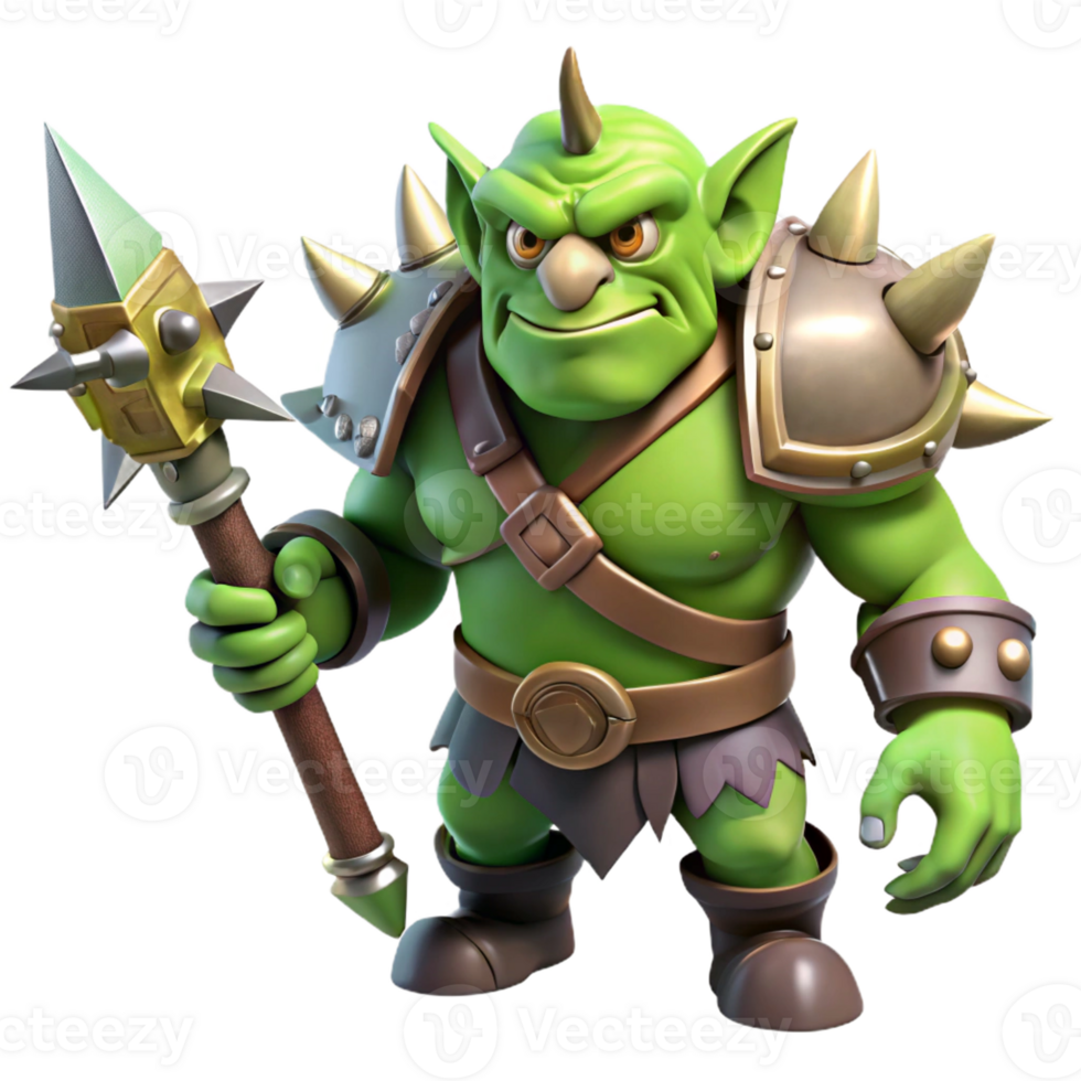hypnotic melancholic impressionist A fierce orc warrior, wielding a spiked club with Transparent Background expertly shot png