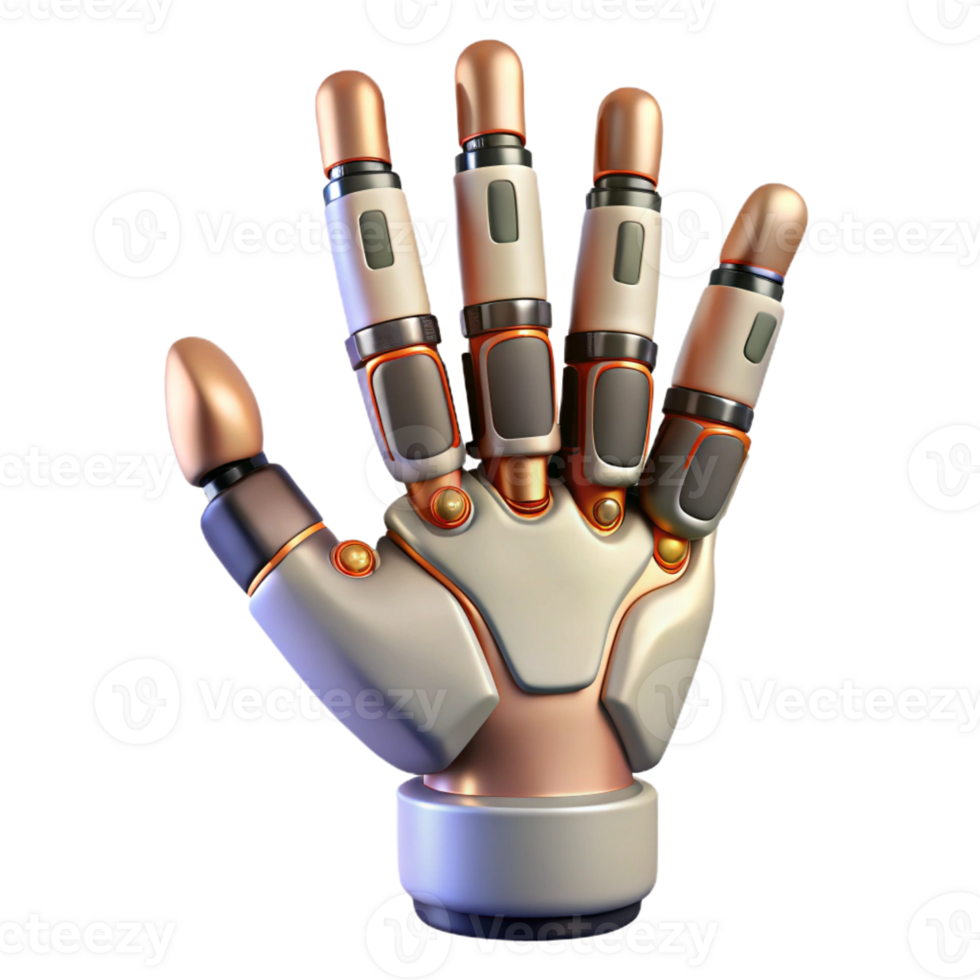harmonious beautiful Ultra-detailed, concept art style, isolated cutout biomechanical hand with articulated fingers and integrated tools with Transparent Background detailed png