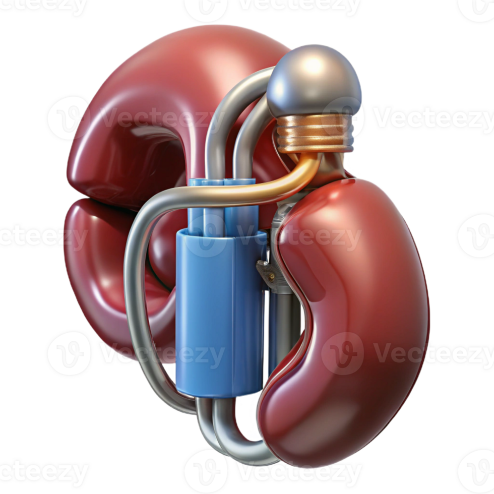 iconic renaissance Hyper-specific, photorealistic render of a biomechanical artificial kidney, isolated cutout with Transparent Background 8K png