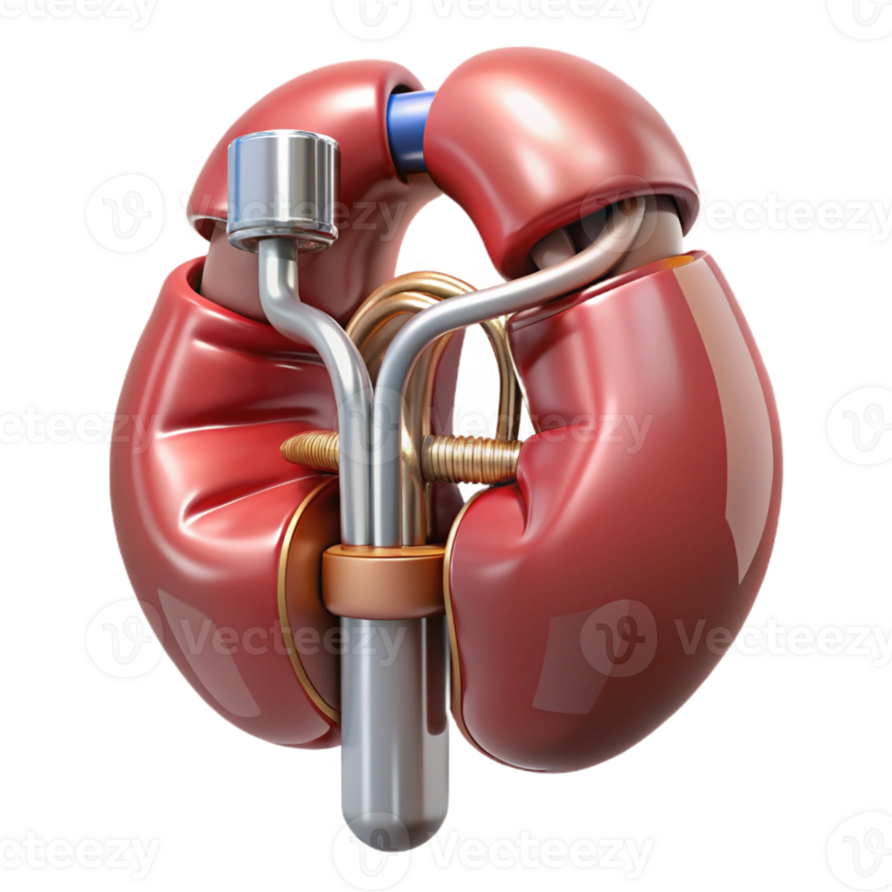 remarkable impressionist Hyper-specific, photorealistic render of a biomechanical artificial kidney, isolated cutout with Transparent Background masterfully captured png