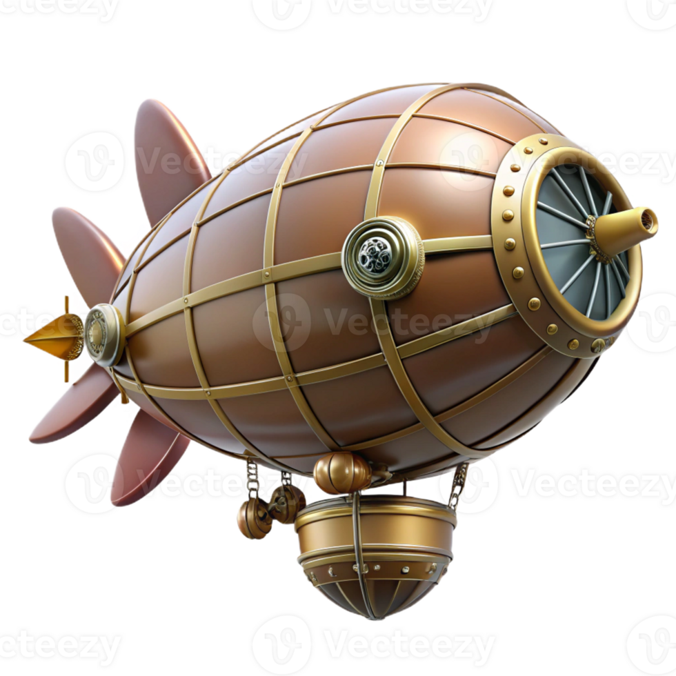 joyful splendid Steampunk dirigible miniature with intricate details and propellers with Transparent Background professional png