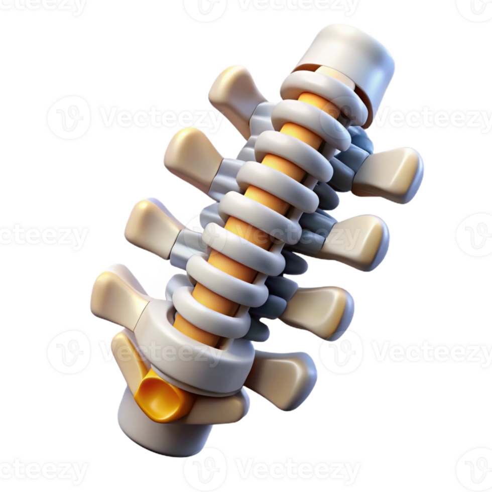 gorgeous celebrated Isolated cutout, concept art style biomechanical spine with articulated vertebrae and hydraulic pistons Ultra-detailed with Transparent Background png