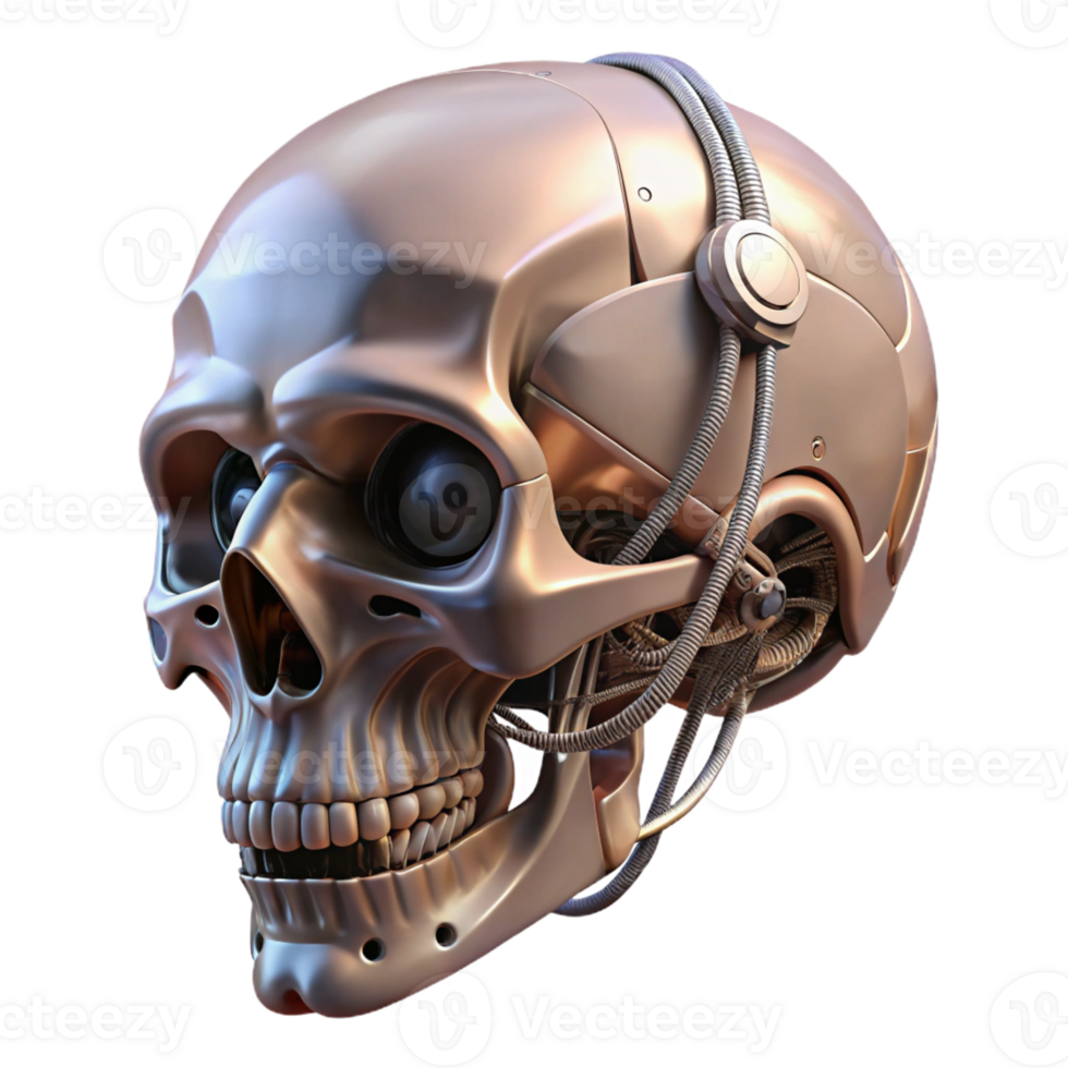 picturesque vintage Professional render, ultra-detailed, photorealistic biomechanical skull with exposed wiring with Transparent Background high resolution png