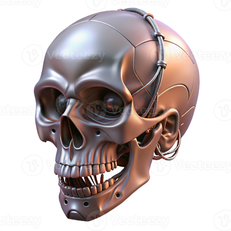 nostalgic gorgeous Professional render, ultra-detailed, photorealistic biomechanical skull with exposed wiring with Transparent Background top-tier png