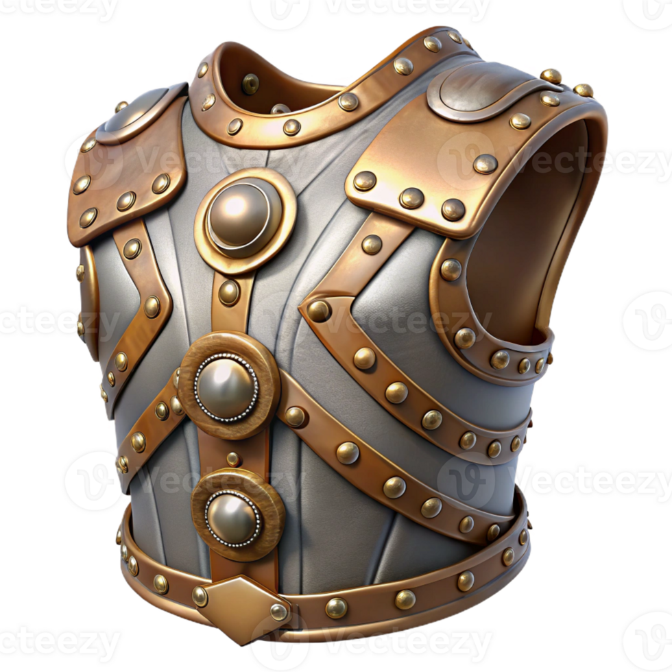 energetic serene Steampunk armor breastplate with intricate metalwork and rivets with Transparent Background artisan png