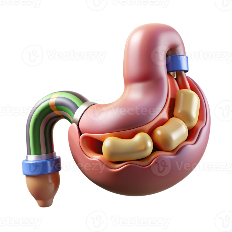 hypnotic ethereal mid-century Professional render, concept art style, biomechanical stomach with integrated nutrient absorption system, isolated cutout with Transparent Background luxury png