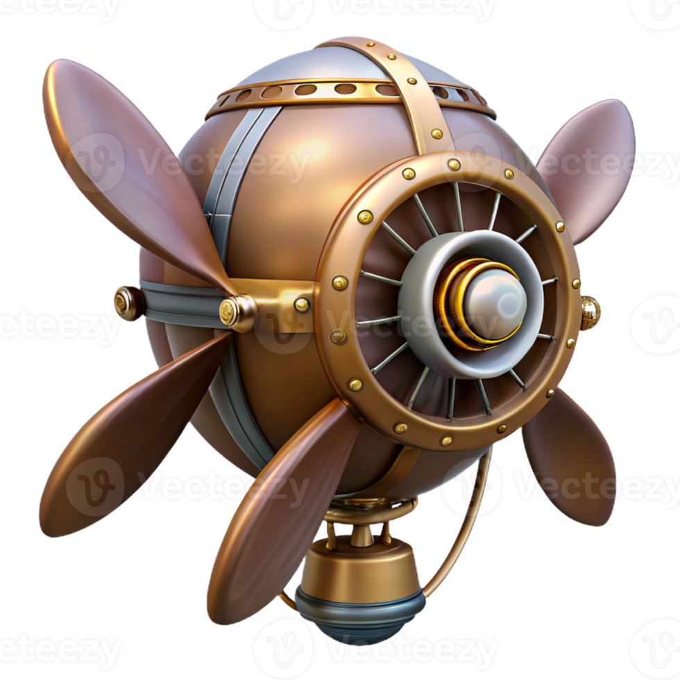 sought-after modern A steampunk airship propeller, highly detailed with Transparent Background perfect clarity png