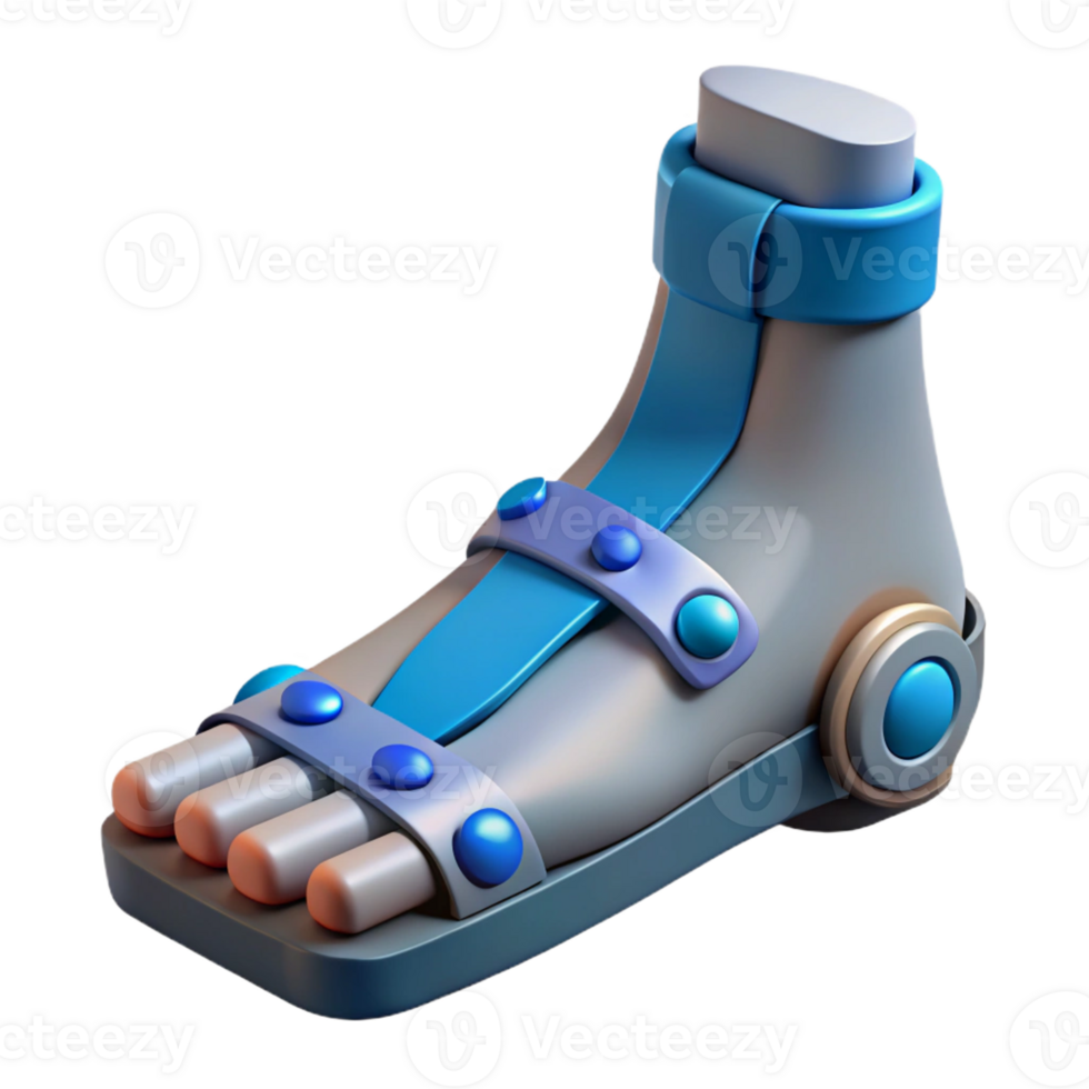 hypnotic mid-century Photorealistic, hyper-specific professional render of a biomechanical foot with magnetic levitation pads and pressure sensors Isolated cutout with Transparent Background genuine png