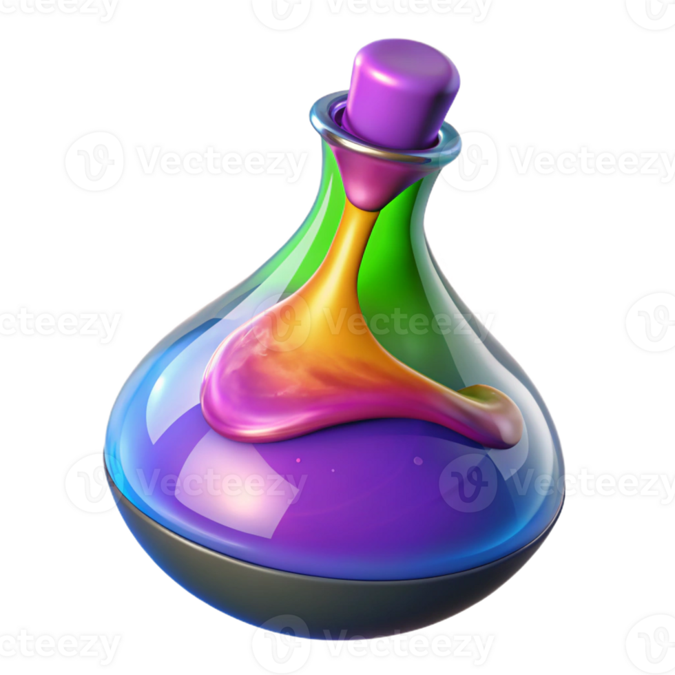 rare renaissance A magical potion bottle, swirling with colorful liquid with Transparent Background artisan png
