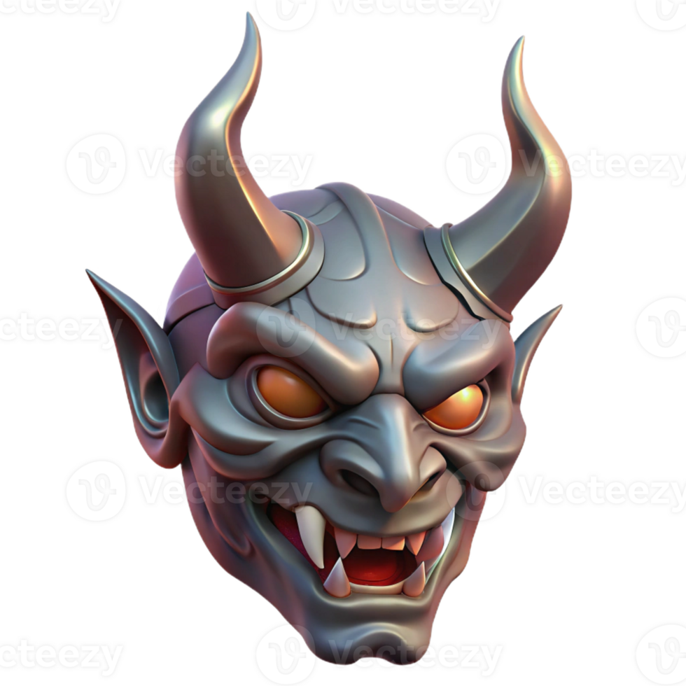 sumptuous artistic A horned demon mask, intricately carved with Transparent Background impeccable png