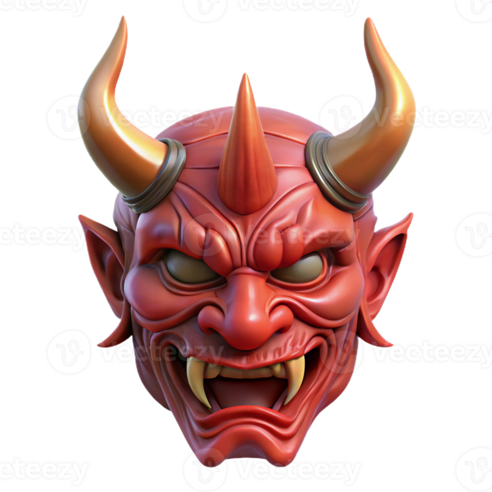 pristine coastal A horned demon mask, intricately carved with Transparent Background high quality png