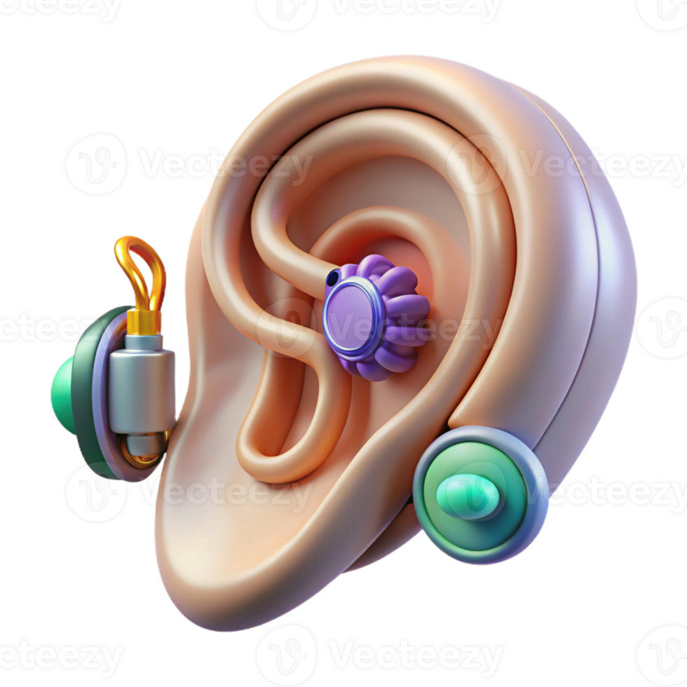 peaceful sumptuous Hyper-specific, concept art style, isolated cutout of a biomechanical ear with audio sensors and amplifiers with Transparent Background detailed png