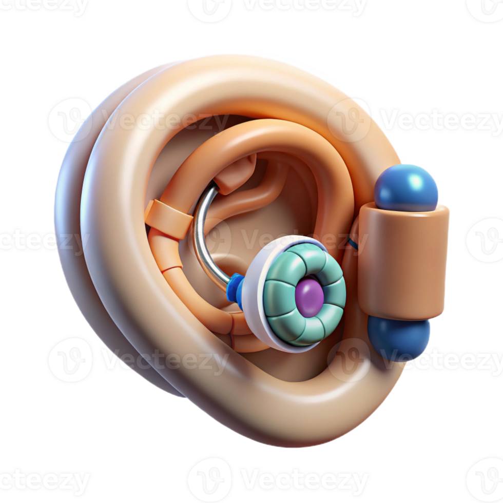 stunning intense baroque Hyper-specific, concept art style, isolated cutout of a biomechanical ear with audio sensors and amplifiers with Transparent Background premium png