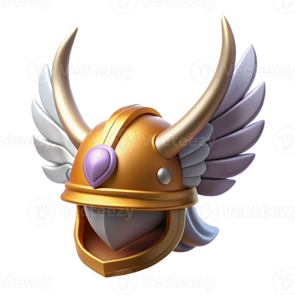 gorgeous reflective avant-garde A winged helmet, adorned with feathers and horns with Transparent Background 8K png