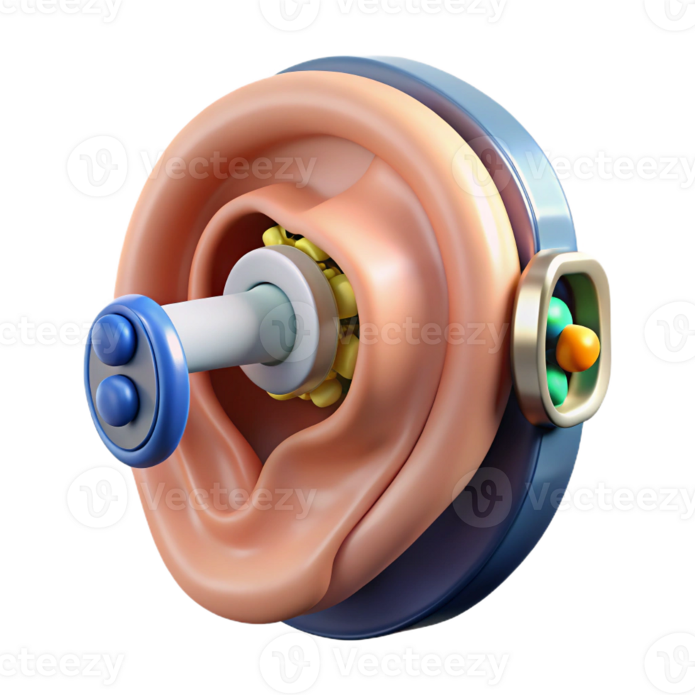 radiant contemporary Hyper-specific, concept art style, isolated cutout of a biomechanical ear with audio sensors and amplifiers with Transparent Background elite png