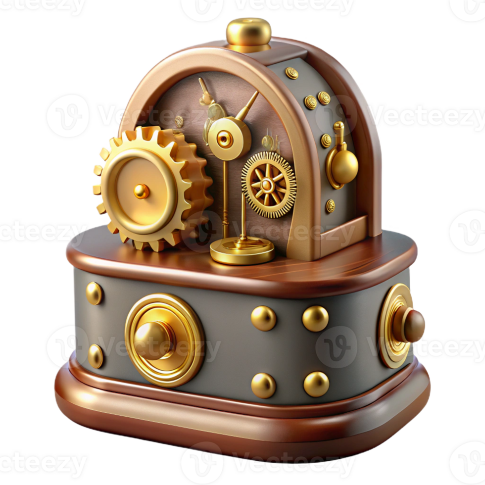 striking iconic Steampunk music box with gears, clockwork, and a delicate melody with Transparent Background png