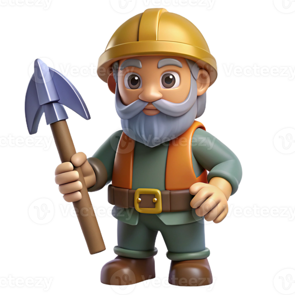 notable elegant A dwarf miner, holding a pickaxe with Transparent Background studio quality png