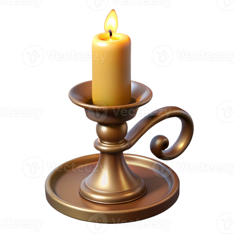 splendid unforgettable A single, ornate candlestick, holding a lit candle with Transparent Background png