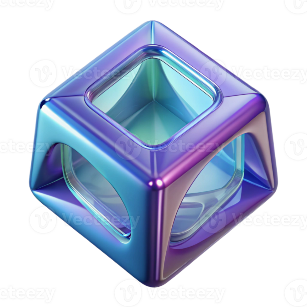 distinctive geometric Hyper-specific professional render of an isolated, rotating, tesseract made of transparent glass Isolated cutout with Transparent Background precision png