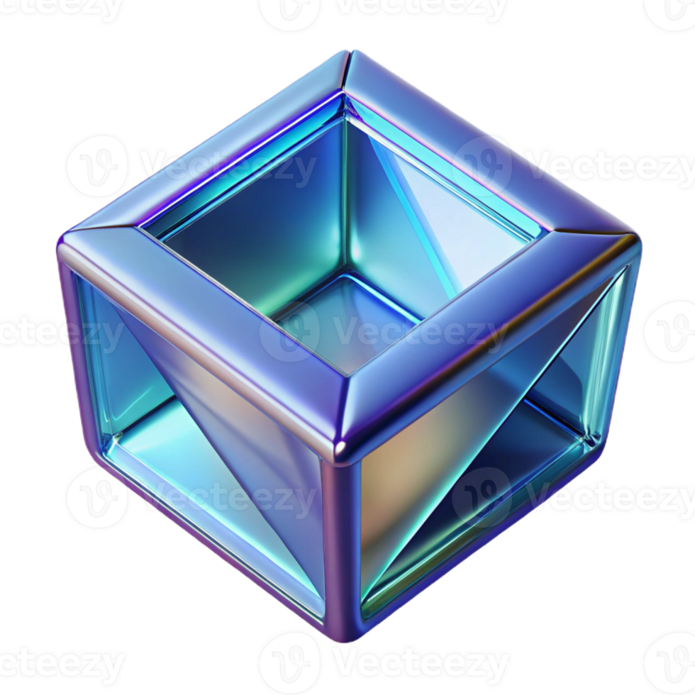 exquisite celebrated Hyper-specific professional render of an isolated, rotating, tesseract made of transparent glass Isolated cutout with Transparent Background png