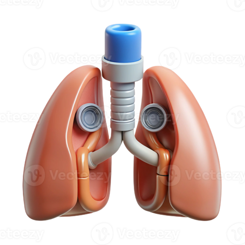 sumptuous energetic modern Hyper-specific, concept art style, isolated cutout of a biomechanical lung with integrated filtration system with Transparent Background ultra HD png