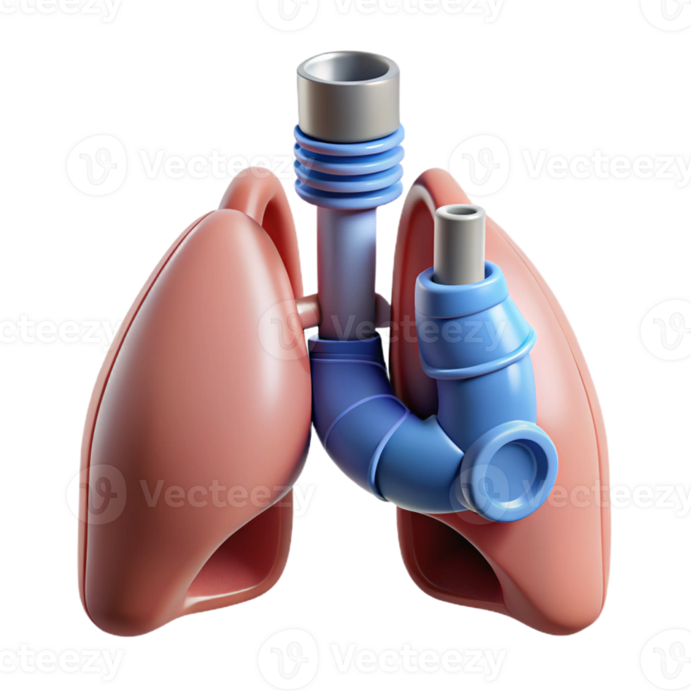dramatic remarkable Hyper-specific, concept art style, isolated cutout of a biomechanical lung with integrated filtration system with Transparent Background png