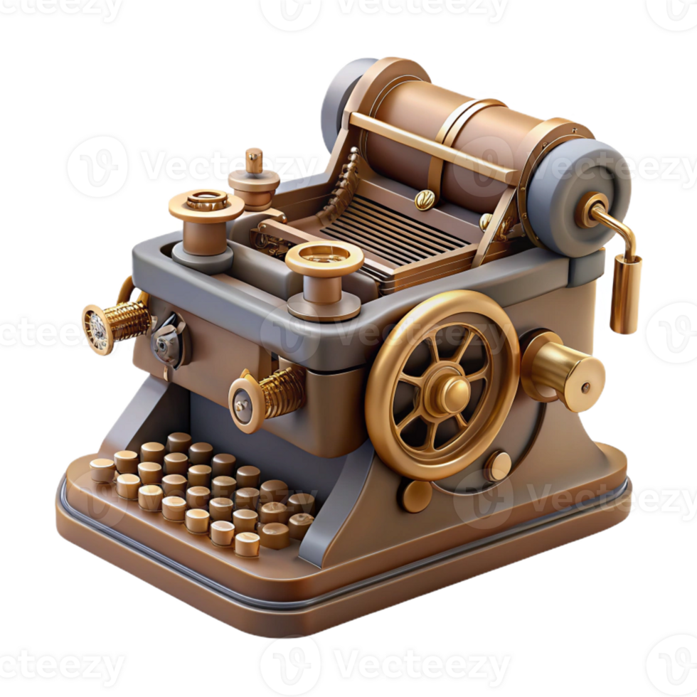 nostalgic breathtaking Steampunk typewriter with intricate keys and a clockwork mechanism with Transparent Background premium png