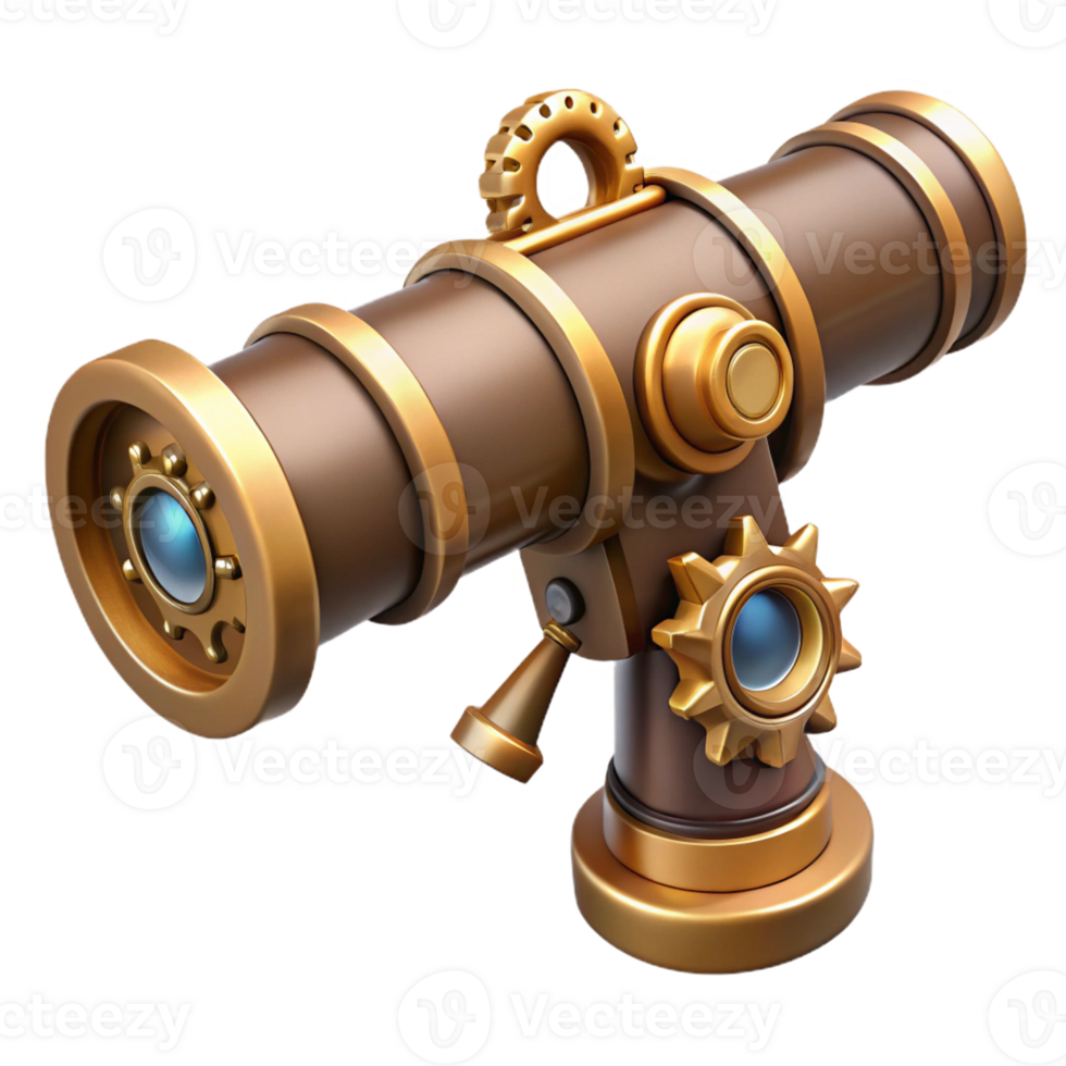 mesmerizing acclaimed Steampunk telescope with a brass lens and intricate gears with Transparent Background png