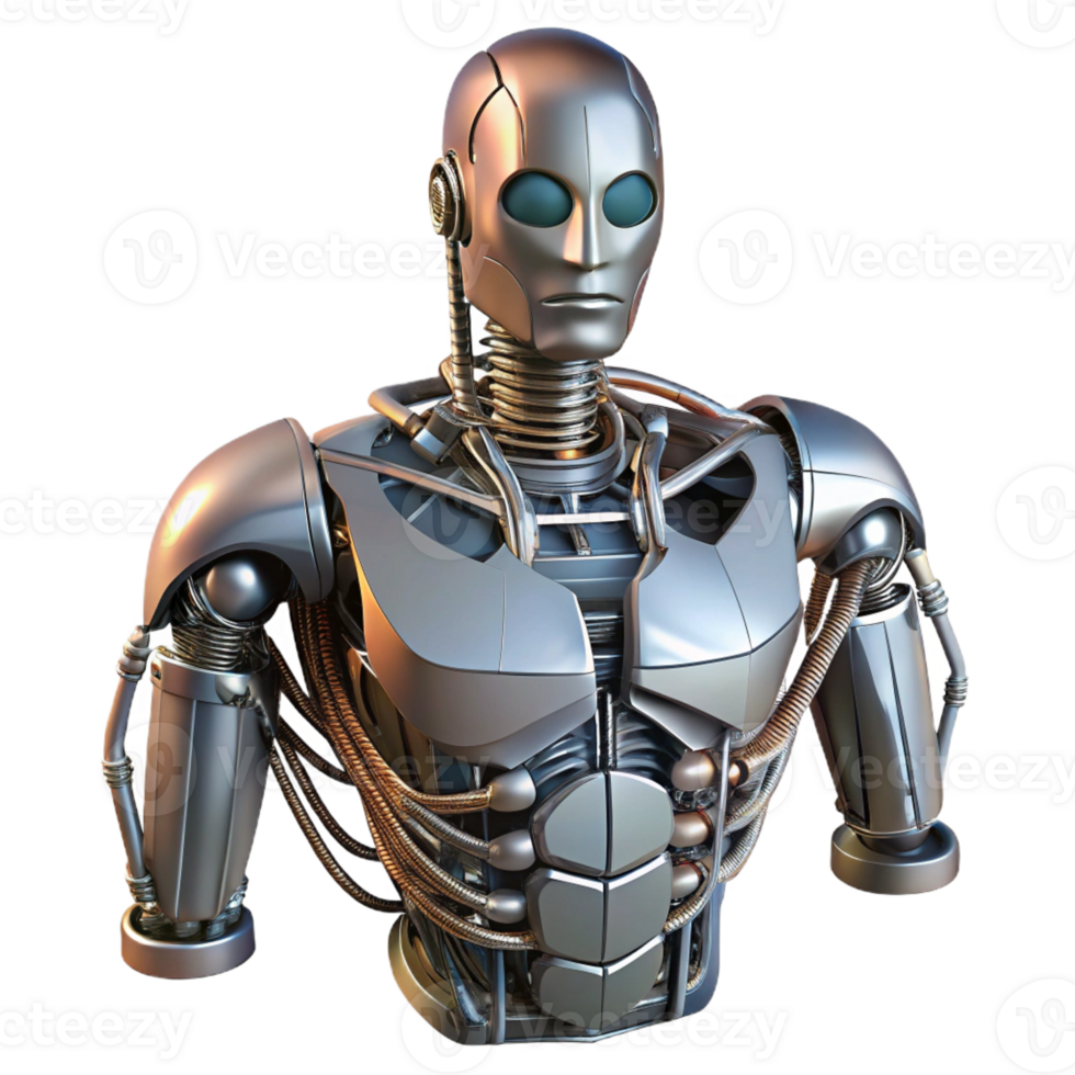 extraordinary organic Robot torso, exposed wires and mechanics, metallic plating with Transparent Background ultra HD png