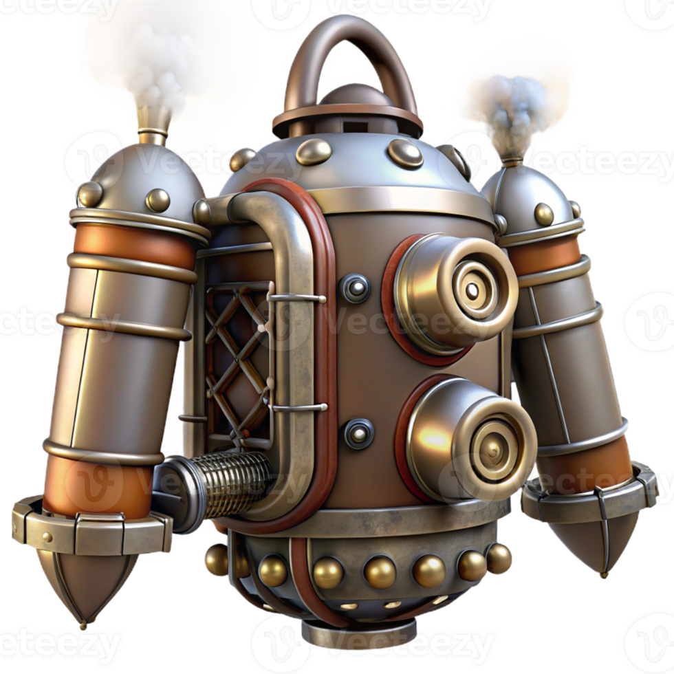 standout futuristic Steampunk jetpack with intricate metalwork and steam vents with Transparent Background detailed png