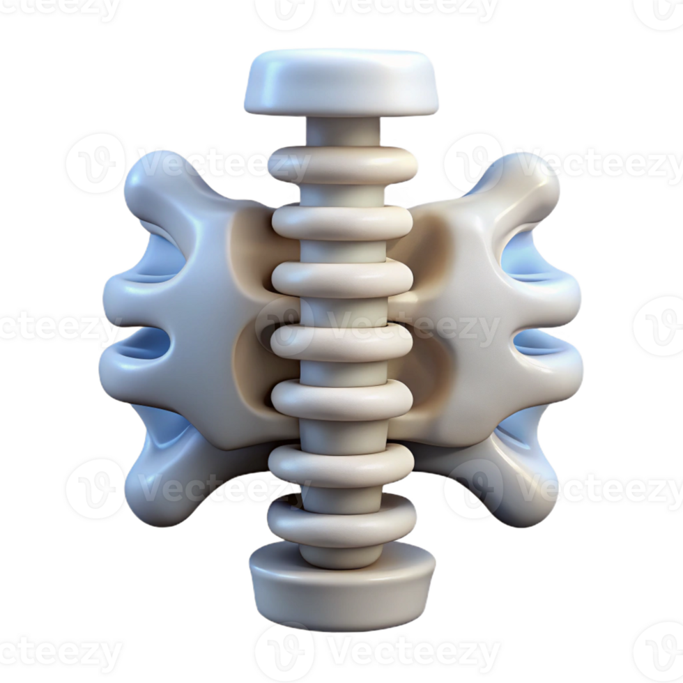 gorgeous unparalleled Photorealistic, ultra-detailed render of a single biomechanical vertebra with shock absorbers, isolated cutout with Transparent Background png