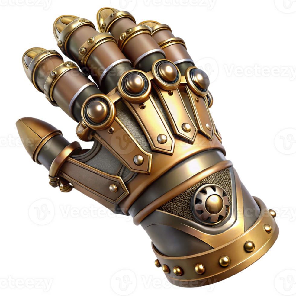 wonderful calm abstract Steampunk gauntlet with intricate metalwork and articulated fingers with Transparent Background sharp png