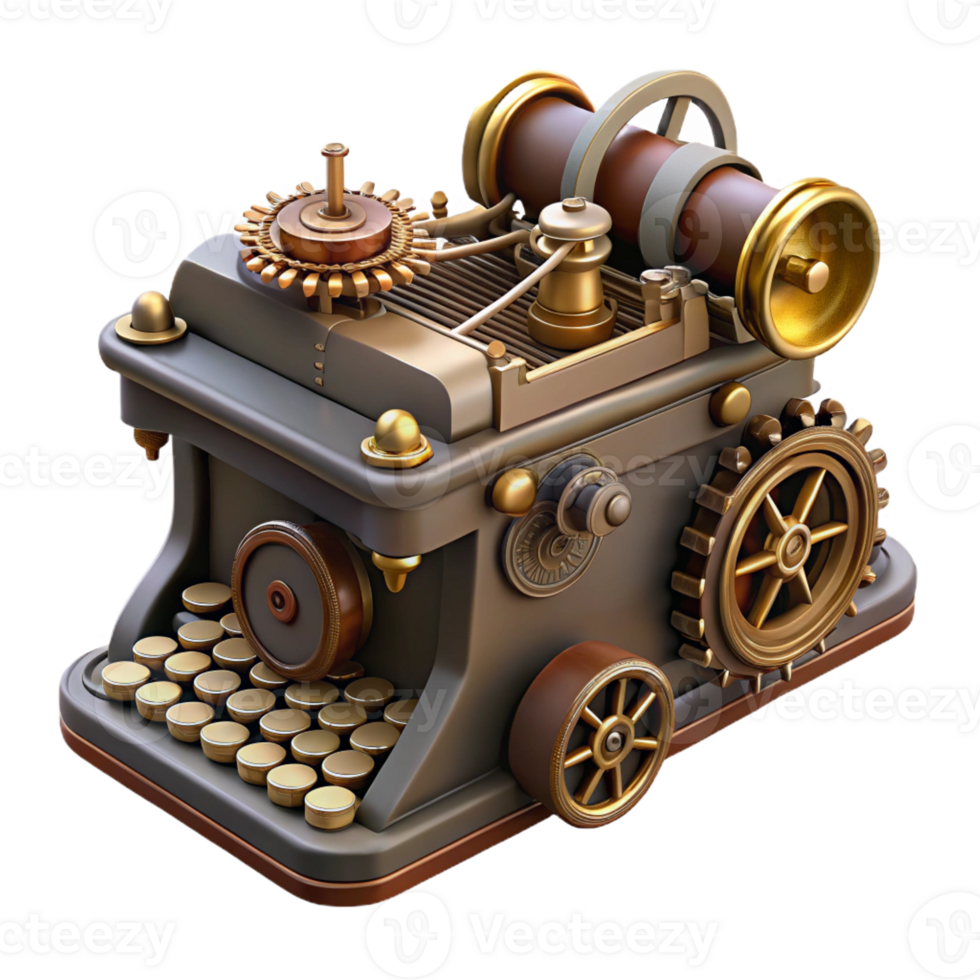 wonderful modern Steampunk typewriter with intricate keys and a clockwork mechanism with Transparent Background gallery standard png