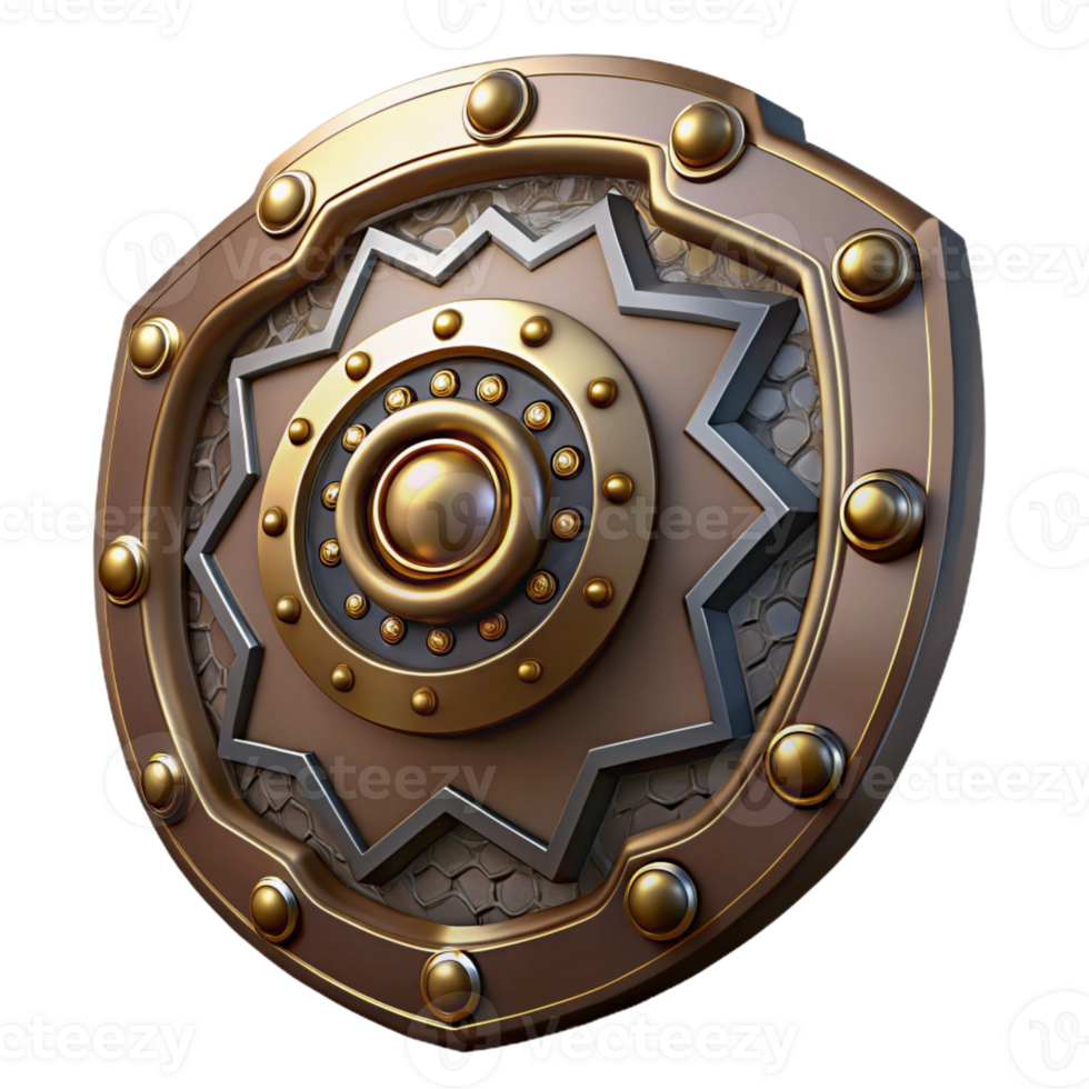radiant renaissance Steampunk shield with intricate metalwork and clockwork details with Transparent Background fine detail png