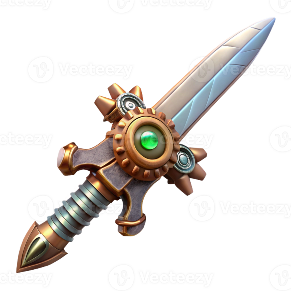 immaculate victorian Steampunk sword with intricate metalwork and gear-shaped hilt with Transparent Background premium png